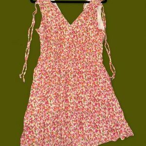 Time and Tru Floral Sleeveless Mini Dress Pink Multicolor Size Large 12/14